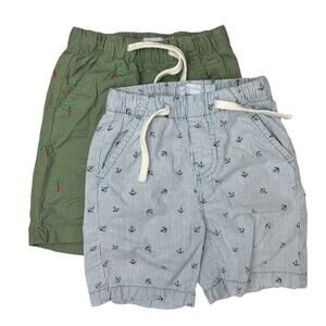 Baby Harvest Set of 2 Shorts Blue, White Stripes & Green with Palm Print 12/18